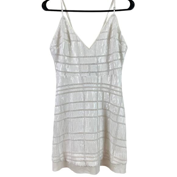 X by NBD 3 AM in LA Embellished Sequin V-Neck Mini Slip Dress Ivory Size Medium - Picture 4 of 8